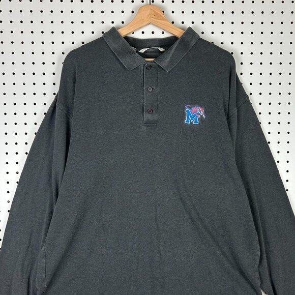 Memphis Tigers Polo Shirt Men's Large Gray Logo Long Sleeve Button Collared Y2K - Picture 2 of 5